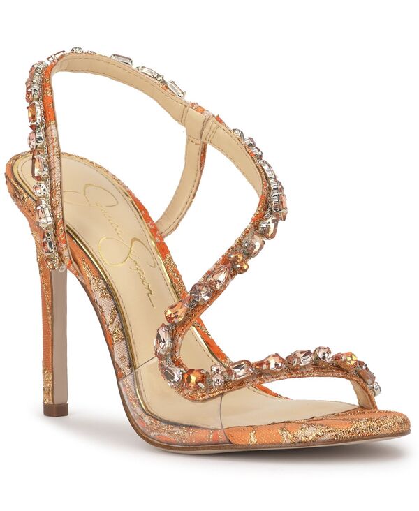 ジェシカシンプソン レディース シューズ サンダル Jessica Simpson Women's Jaycin Barely-There Rhinestonevening Sandals Tangerine Metallic Brocade タンジェリン