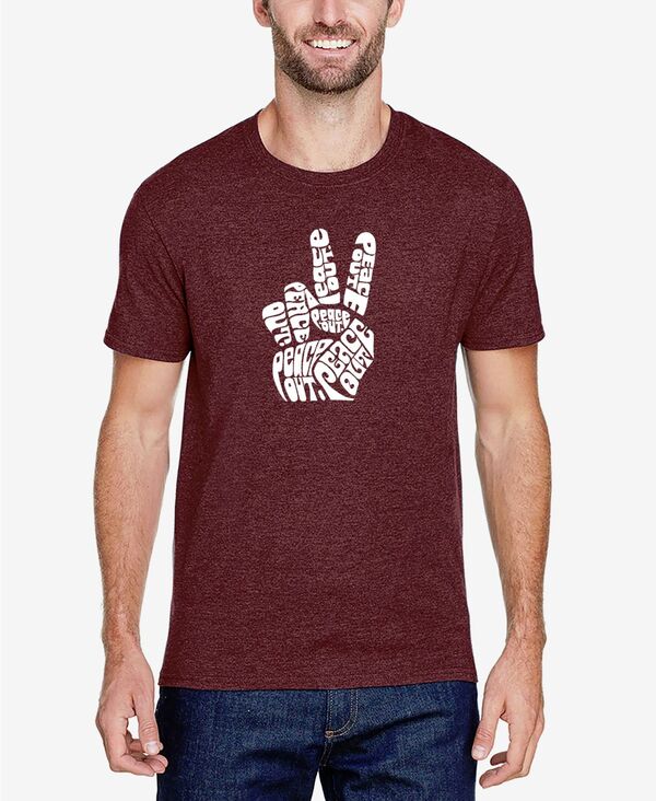 エルエーポップアート メンズ トップス Tシャツ LA Pop Art Men's Premium Blend Word Art Peace Out-shirt Burgundy バーガンディ