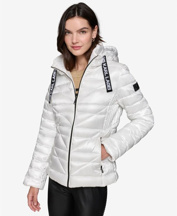 カール ラガーフェルド レディース アウター ジャケット・ブルゾン コート KARLAGERFELD PARIS Women's Drawstring Puffer Coat White ホワイト