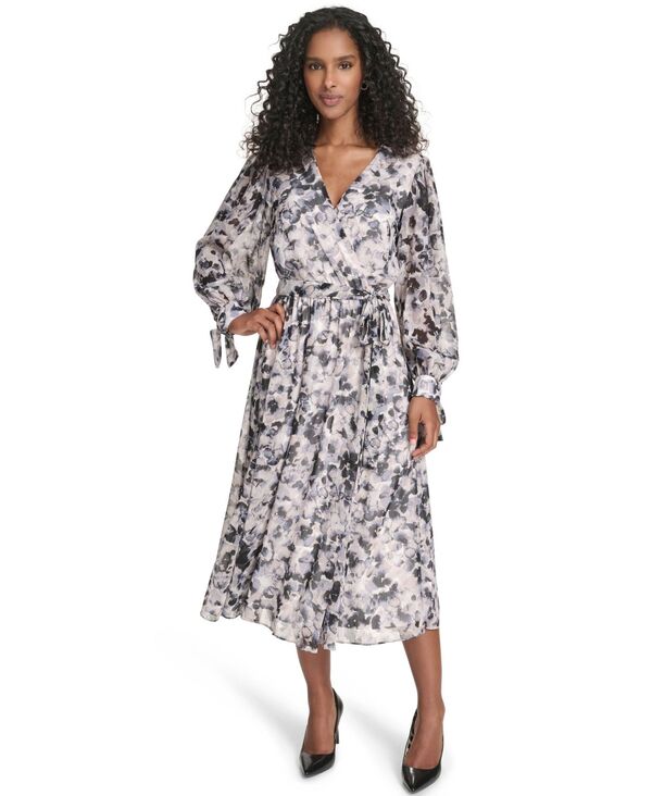 カルバンクライン レディース トップス ワンピース フラワー柄 プチ ミディ 長袖 フラワー Calvin Klein Petite Floralong-Sleeve Midi Dresslate Multi スレート