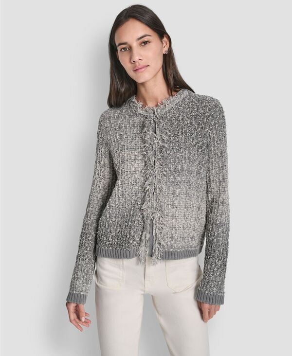 ダナキャランニューヨーク レディース アウター ニット・セーター プチ カーディガン 長袖 DKNY Jeans Petite Long-Sleeve Cardigan Storm Gray Heather グレー