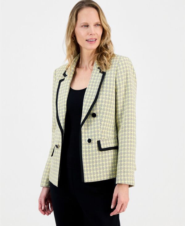 カスパール レディース アウター ジャケット・ブルゾン プチ ツイード Kasper Women Tweed Faux-Double-Breasted Jacket Regular \u0026 Petites Pale Yellow Multi イエロー