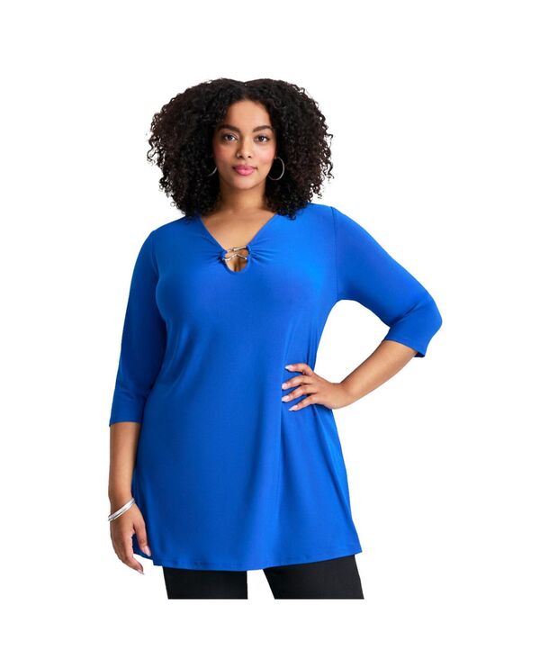 アベニュー レディース トップス シャツ プラスサイズ AVENUE Women's Plusize Ring Detail Tunic Top Ultra blue ブルー