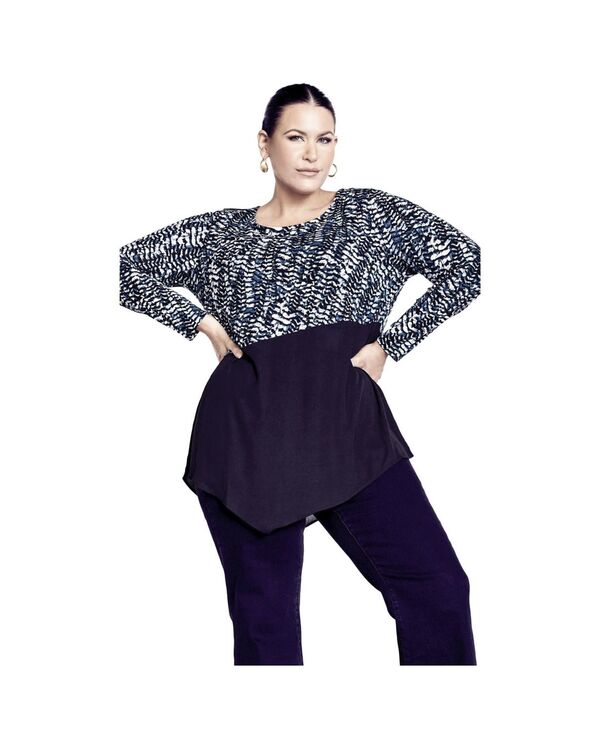 アベニュー レディース トップス シャツ プラスサイズ AVENUE Women's Plusize Carla Top Abstract blue ブルー