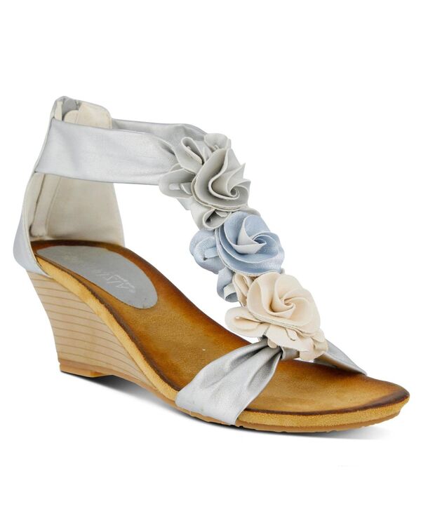パトリシア レディース シューズ サンダル フラワー柄 フラワー Patrizia Women s HARLEQUIN Floral T-Strap Wedge Sandals with Back Zipper Silver multi シルバー