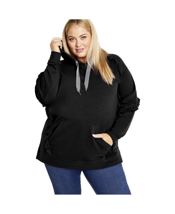 アベニュー レディース アウター パーカー・スウェット AVENUE Women\u0027s Frill Plain Hoodie Black 黒いこと