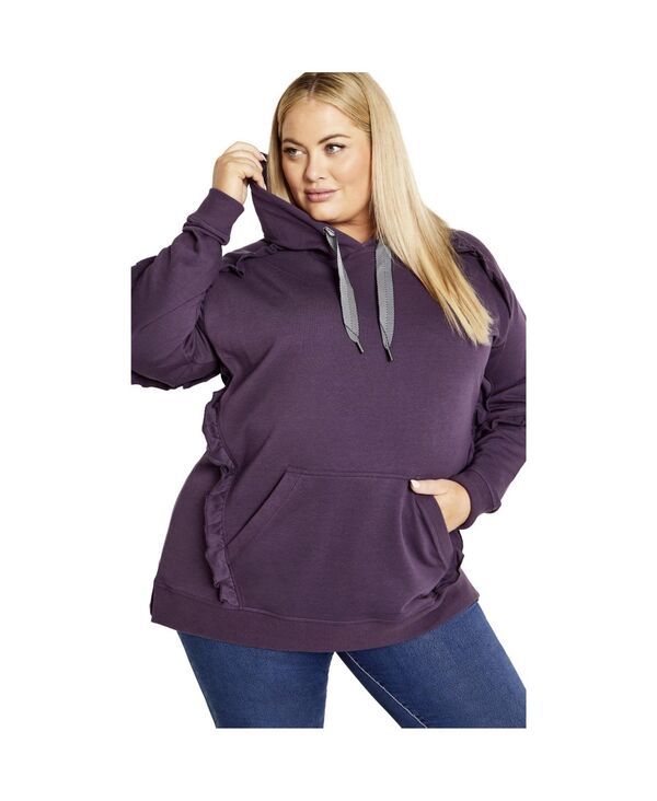 アベニュー レディース アウター パーカー・スウェット AVENUE Women\u0027s Frill Plain Hoodieggplant