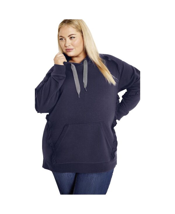 アベニュー レディース アウター パーカー・スウェット AVENUE Women\u0027s Frill Plain Hoodie Navy 米国海軍