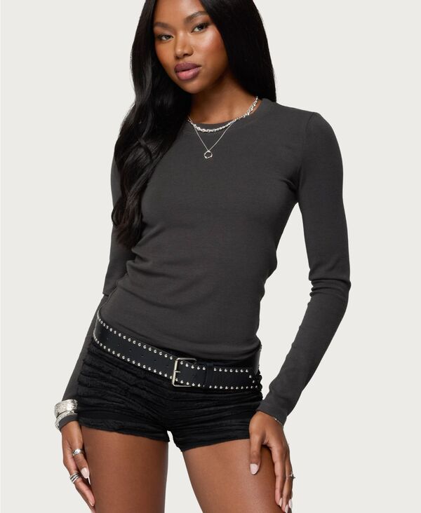 アディクテッド レディース トップス シャツ リブ Edikted Women's Daphne Ribbed Long Sleeve T Shirt Dark-gray グレー｜ReVida 店