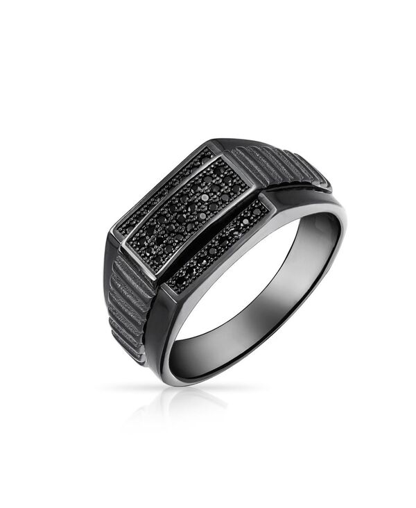 ブリング レディース アクセサリー Bling Jewelry Geometric Micro Rectangle Black CZ Cubic Zirconia Statement Ring Sterling Silver Signet Championship Ring Black ブラック