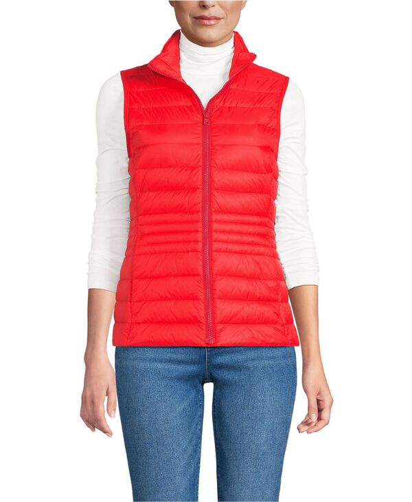 ランズエンド レディース アウター ジャケット・ブルゾン ベスト ダウン Lands End Women Wanderweight Packable Down Vest Bright cherry
