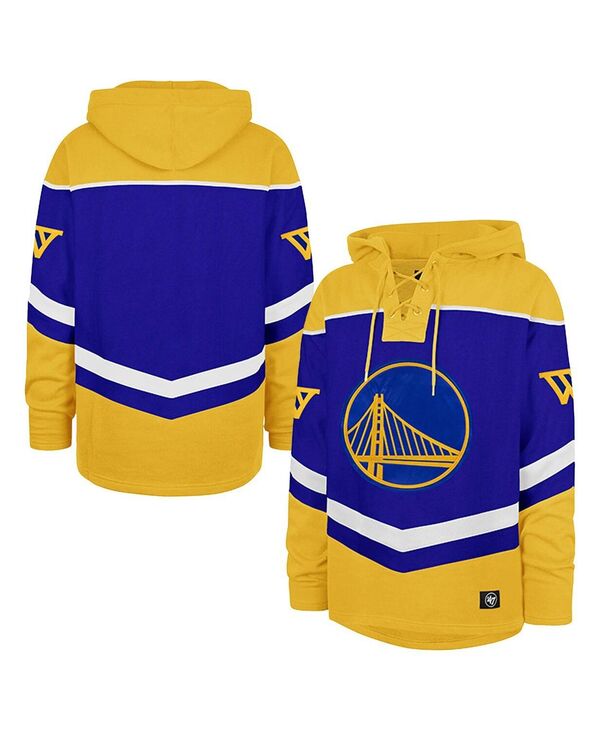 47 ブランド名 メンズ アウター パーカー・スウェット 繻子 スピード競技 \u002747 Brand Men\u0027s Royal Golden State Warriors OversizedTri-Satin Layup Lacer Pullover Hoodie Royal