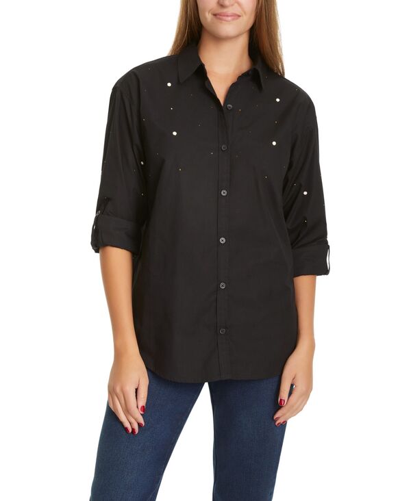 グロリアバンデービルト レディース トップス シャツ Gloria Vanderbilt Women's Embellished Button Up Shirt Black ブラック