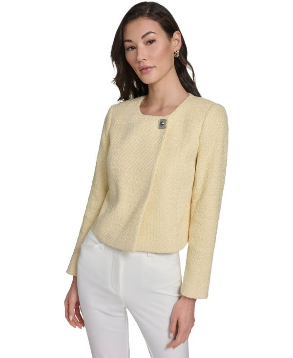 カルバンクライン レディース アウター ジャケット・ブルゾン ツイード Calvin Klein Women's Collarless Tweed Jacket Double Cream クリーム