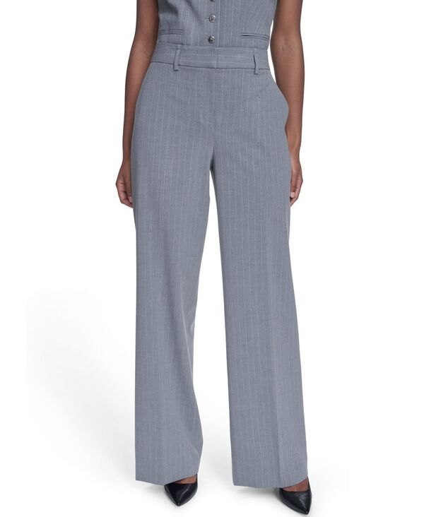 カルバンクライン レディース ボトムス カジュアルパンツ Calvin Klein Women's Pinstripe Mid-Rise Pants Heather Charcoal/cream クリーム