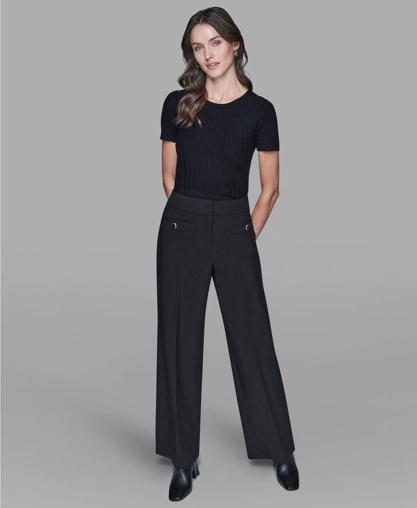 カール ラガーフェルド レディース ボトムス カジュアルパンツ ワイドレッグ KARLAGERFELD PARIS Women's Wide Leg Pants Black ブラック