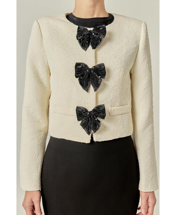 イングリッシュファクトリー レディース アウター ジャケット・ブルゾン English Factory Women's Textured Bead Bow Detailed Jacket Cream クリーム