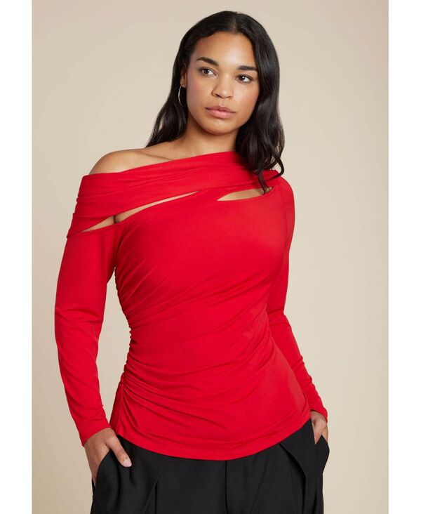 エロクイ レディース トップス シャツ ELOQUII Women'sliced Asym Neck Top Equestrian red レッド