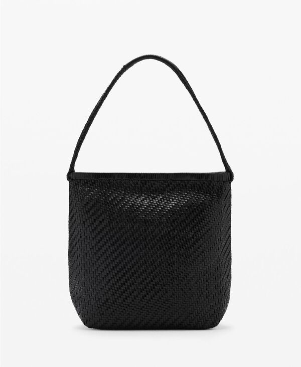 マンゴ レディース バッグ レザー MANGO Women's Braided Leather Shoulder Bag Black ブラック｜ReVida 店