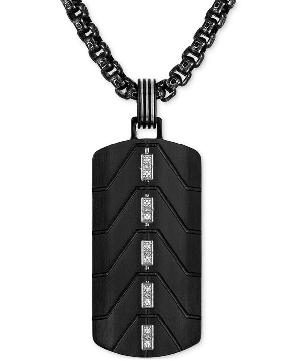 エスクァイア レディース アクセサリー ネックレス・チョーカー・ペンダントトップ Tシャツ レース Esquire Men's Jewelry Diamondog Tag 22" Pendant Necklace (1/20 ct.w.) Ion-Plated Stainlessteel Black ブラック｜ReVida 店