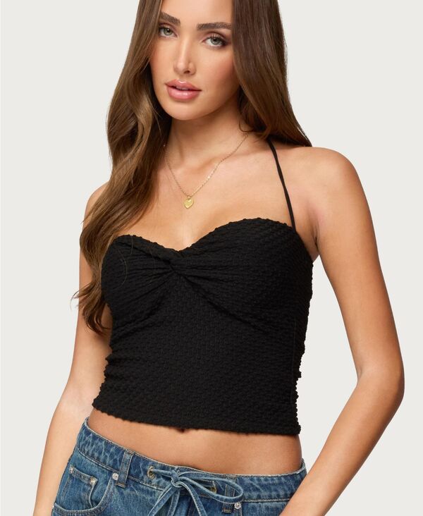 アディクテッド レディース トップス シャツ ホルター Edikted Women's Zoee Twisted Textured Halter Top Black ブラック|ReVida 店