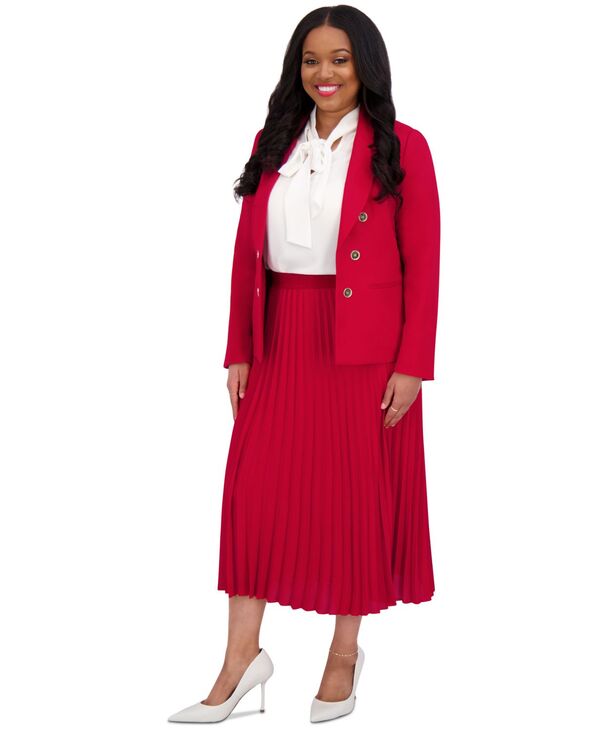 カスパール レディース ボトムス カジュアルパンツ プラスサイズ プリーツ ミディ スカート Kasper Plusize Pleated Elastic Waist Skimmer Midi Skirt Crimson クリムゾン