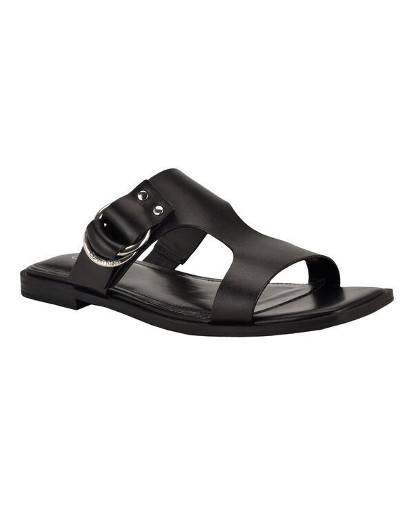 カルバンクライン レディース シューズ サンダル レザー Calvin Klein Women's Meritt Leather Flat Slip-On Sandals Black Leather ブラック