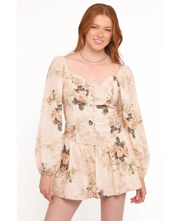 Petal and Pup レディース ボトムス 二分の一ズボン下・さる股引き ロンパース Petal and Pup Women\u0027s Greta Long Sleeve Romper Beige floral ベージュ パンツ-レディースファッション-ボトムス