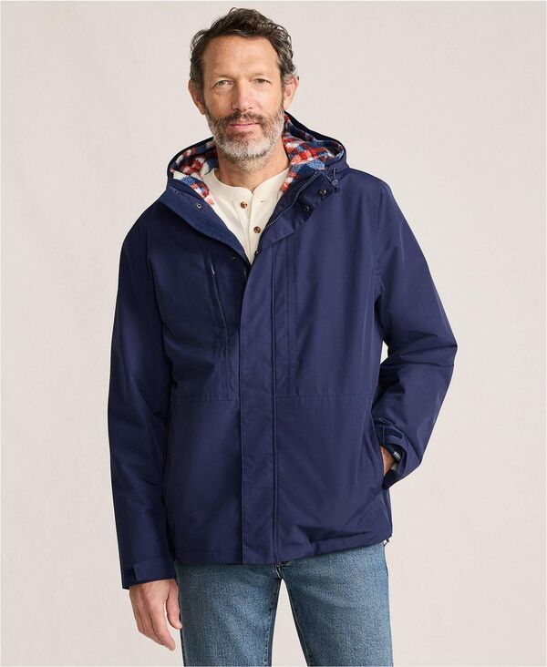 ランズエンド メンズ アウター ジャケット・ブルゾン Lands' End Men'squall 3 in 1 High Pile Lined Jacket Navy/navy/bourbon plaid ネイビー