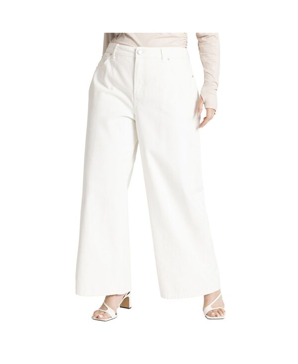 エロクイ レディース ボトムス デニムパンツ ワイドレッグ プラスサイズ ELOQUII Plusize The Yvette Rigid Wide Leg Jean White ホワイト|ReVida 店