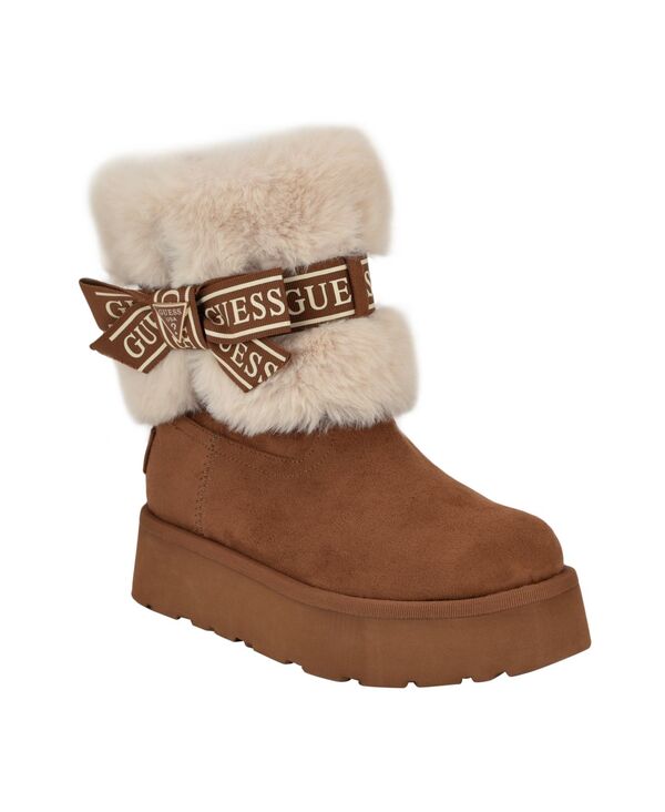 ゲス レディース シューズ ブーツ・レインブーツ GUESS Women's Denla Cold Weather Faux Fur Cozy Booties Honey Cognac Brown ブラウン