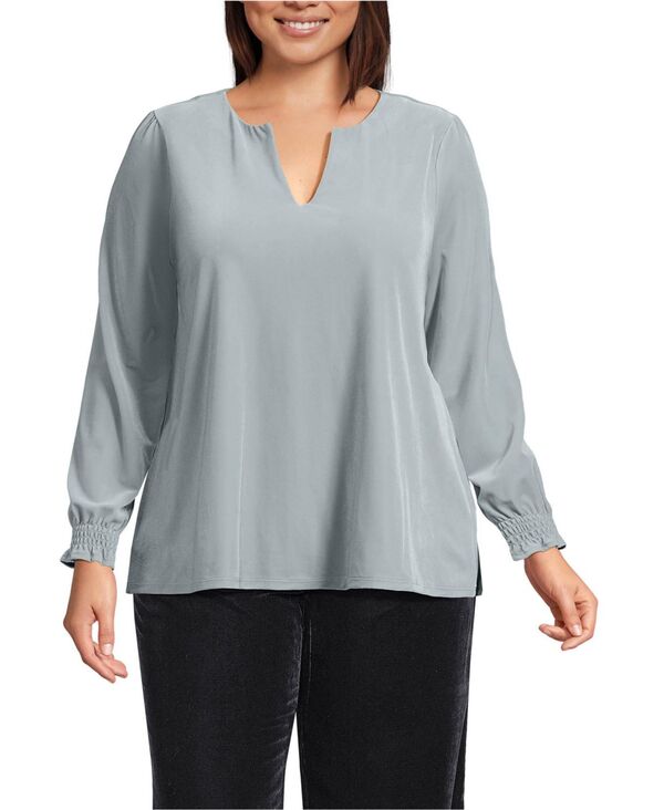 ランズエンド レディース トップス シャツ プラスサイズ ベルベット ブラウス Lands' End Plusize Long Sleevelvet Blouse Silver frost シルバー