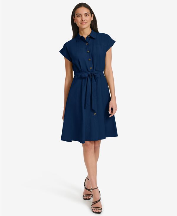 カルバンクライン レディース トップス ワンピース シャツ キャップスリーブ キャップ Calvin Klein Women's Belted Cap-Sleeve Shirtdress Indigo インディゴ