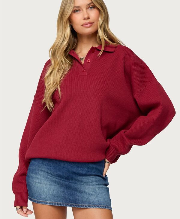 アディクテッド レディース アウター ニット・セーター ポロシャツ Edikted Women's Lorie Oversized Knit Polo Sweatered レッド 12,946円