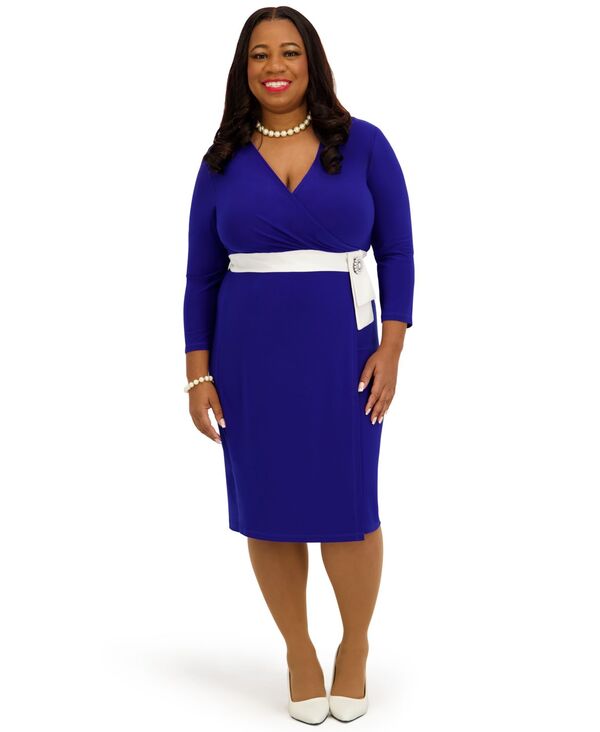 カスパール レディース トップス ワンピース Vネック ひざ丈 プラスサイズ Kasper Women's V-Necknee Length Wrap Dress Regular and Plusize Royal Signature 18,446円