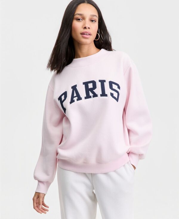 マッデンガール レディース アウター パーカー・スウェット シャツ Madden Girl Juniors' Oversized Mock-Neck Sweatshirt Ballet Slipper Paris