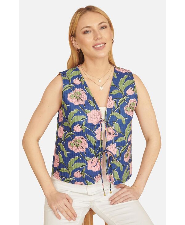 ユミキム レディース アウター ジャケット・ブルゾン フラワー柄 キルティング ベスト フラワー Yumi Women's Floral Reversible Quilted Vest Jacket Navy ネイビー
