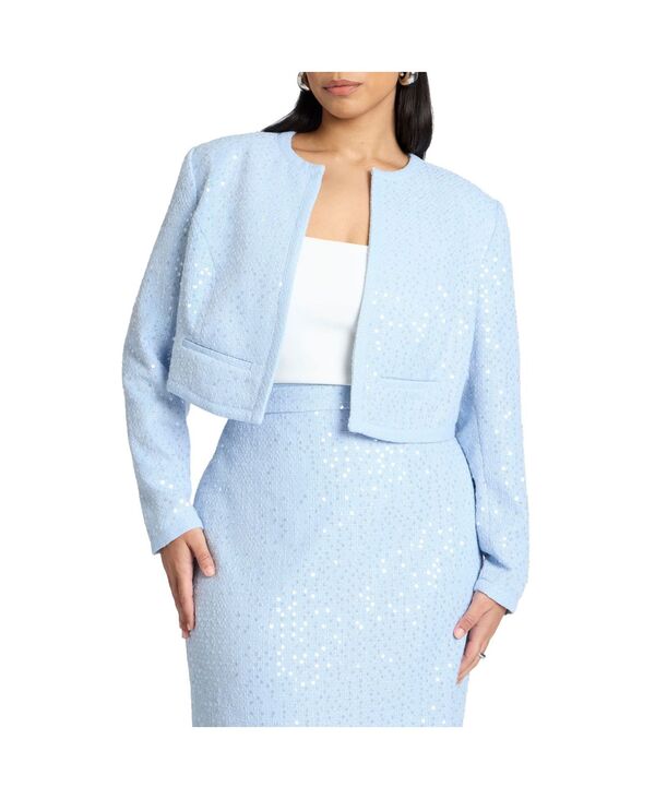 エロクイ レディース アウター ジャケット・ブルゾン ツイード スパンコール ELOQUII Women'sequin Tweed Jacket Light blue ブルー