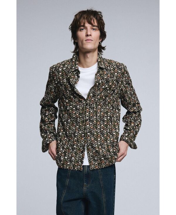 デジグアル メンズ トップス シャツ Desigual Men's Jacquard shirt Military green グリーン|ReVida 店