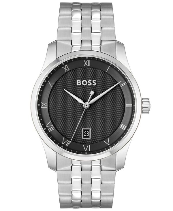 ヒューゴボス メンズ 佩び物 ウォッチ プルオーバー Hugo Boss Men\u0027s Principle Quartz Basicalendar Silver-Tone Stainlessteel Watch 41粍 Silver しろがね色