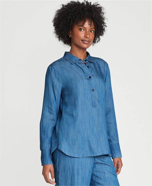 ランズエンド レディース トップス シャツ Lands' End Women's Twill TENCEL Fiber Popover Shirt Soft indigo インディゴ