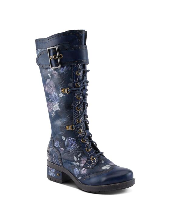 ラリティステ レディース シューズ ブーツ・レインブーツ トール レース レザー L'Artiste Women's Kisha-Boss Talleather Comboots with Lace-Up Front Inside Zipper Stretch Strap and Lug Sole Navy multi ネイビー