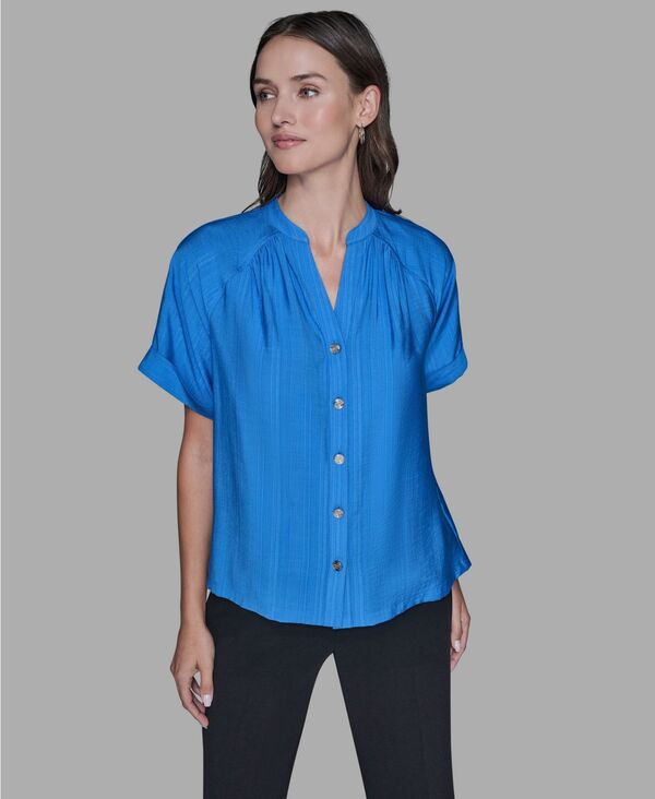 カール ラガーフェルド レディース トップス シャツ ドロップショルダー KARLAGERFELD PARIS Women's Drop Shoulder Top French Blue ブルー