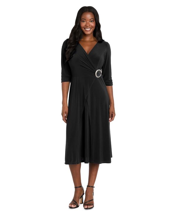 アールアンドエムリチャーズ レディース トップス ワンピース オープンバック プリーツ ミディ R & M Richards Women's Pleated Crochet Open Back Midi Dress Black ブラック