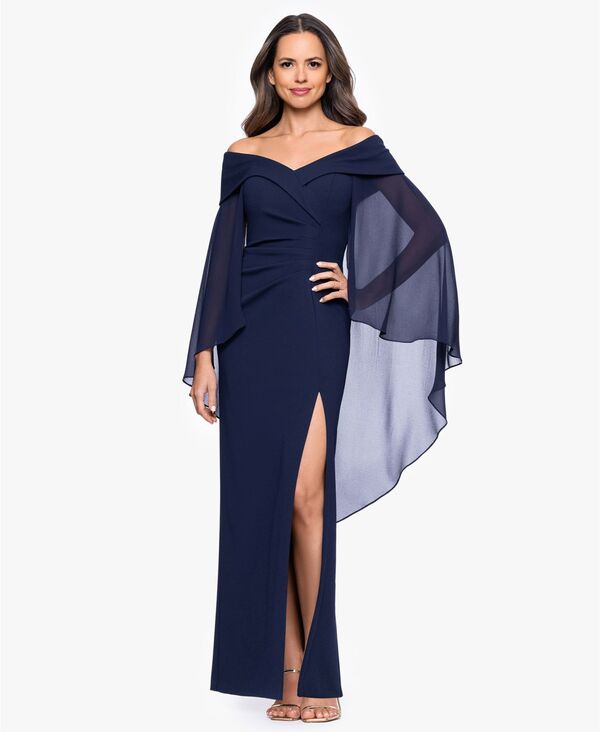 エスケープ レディース トップス ワンピース ケープデザイン プチ キャップ XSCAPEtite Off-The-Shoulder Cape Dress Navy ネイビー