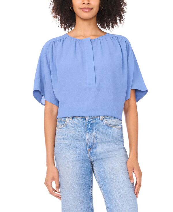 ヴィンスカムート レディース トップス シャツ クルーネック ブラウス Vince Camuto Women's Front Shirring Crewneck Blousecho Blue ブルー