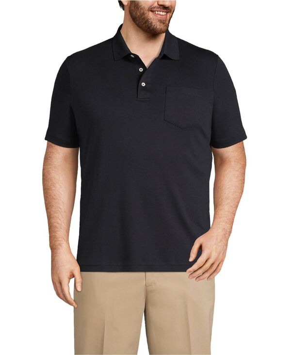 ランズエンド メンズ トップス ポロシャツ トール コットン Lands' End Big & Tall Short Sleeve Cotton Supima Polo Shirt with Pocket Black ブラック|ReVida 店