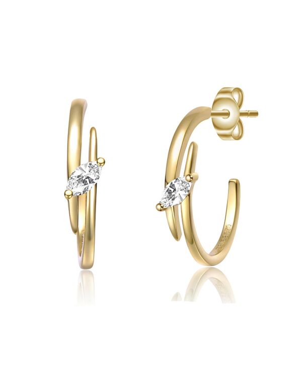 ジュネヴィヴェ レディース アクセサリー ピアス・イヤリング Genevive Sterling Silver 14K Gold Plated with Clear Cubic Zirconia Double Curve C-Hoop Earrings Gold ゴールド