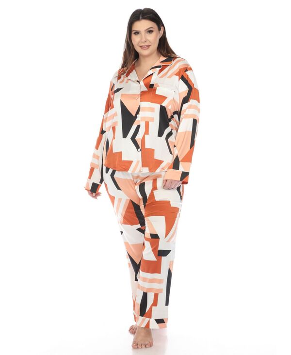 ホワイトマーク レディース アンダーウェア ナイトウェア プラスサイズ プリント サテン White Mark Plusize Printed Satin Pajama Set Bronze|ReVida 店