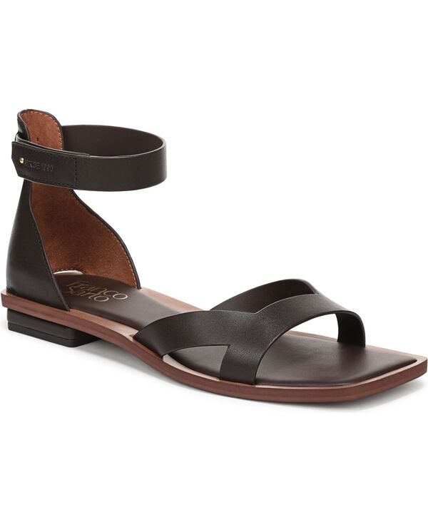 フランコサルト レディース シューズ サンダル アンクル Franco Sarto Women Elisa Open Square Toe Ankle Strap Flat Sandals Chocolate Brown Faux Leather ブラウン